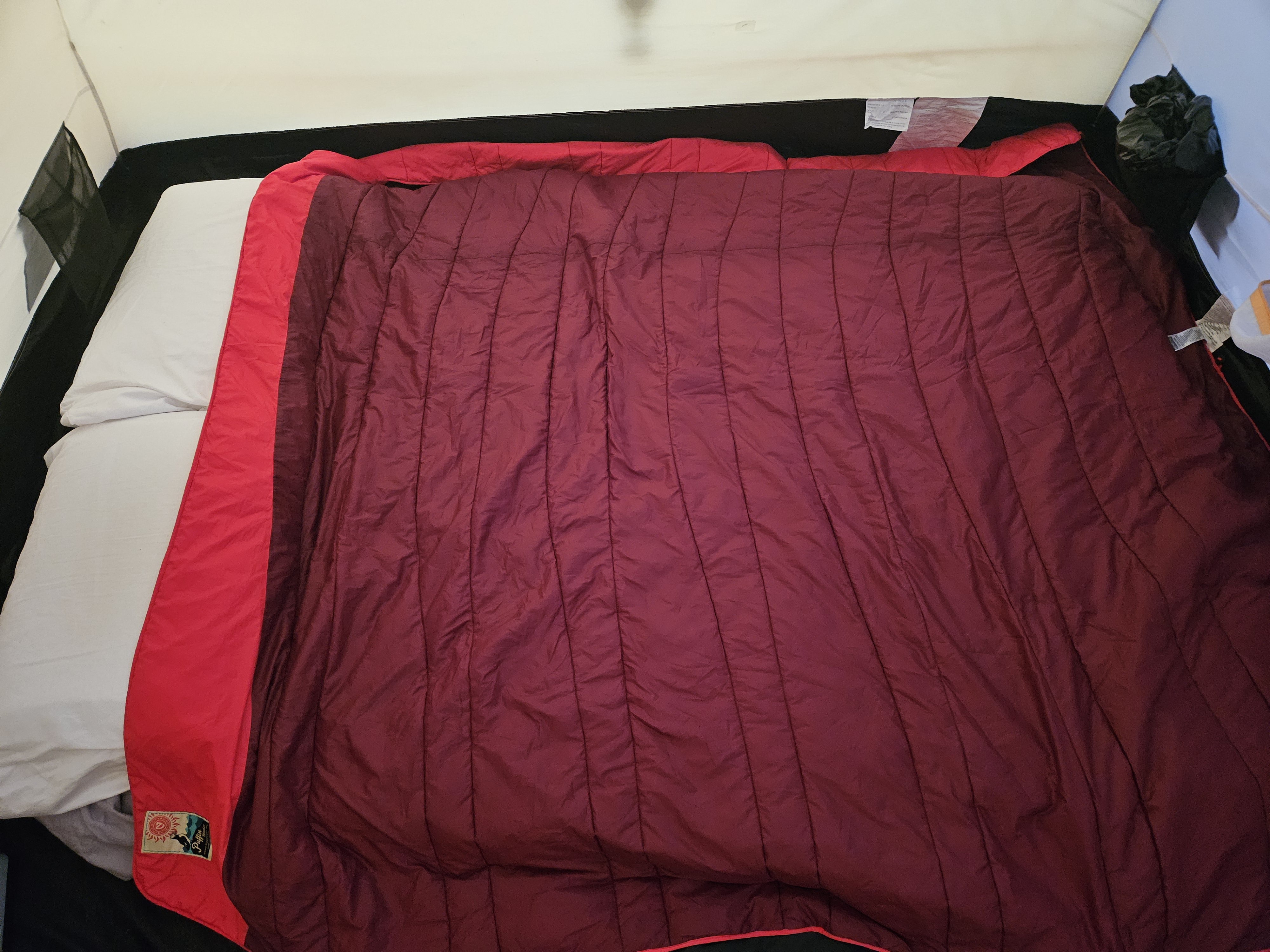 Puffin Blanket opened in the tent