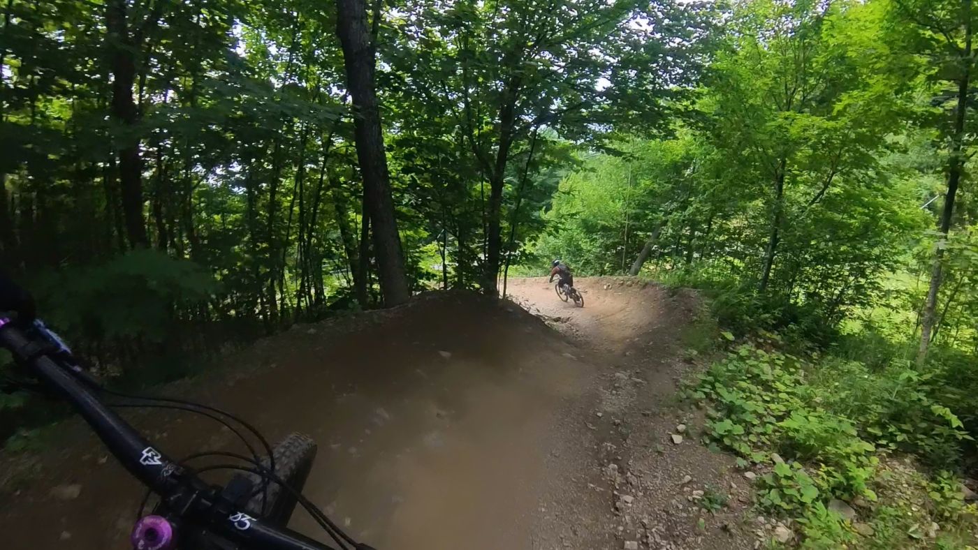 authors riding down the trails