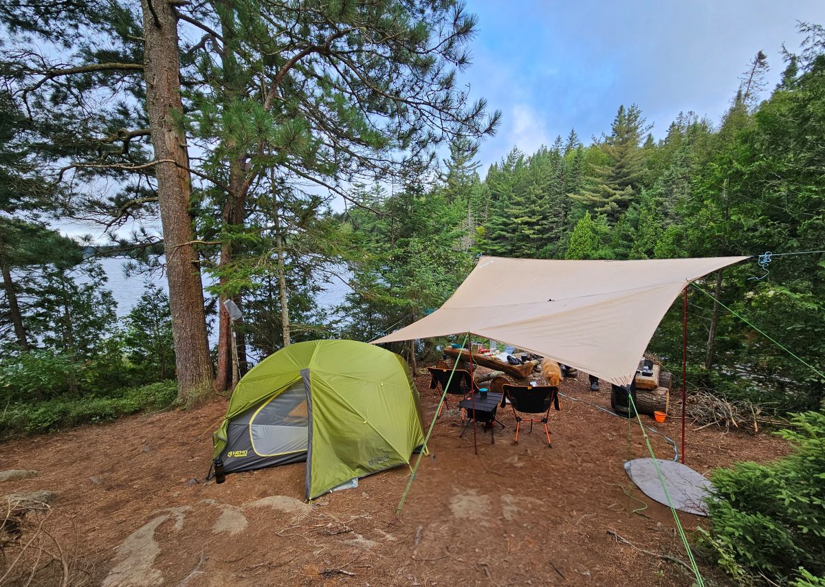 Backpacking campsite set up